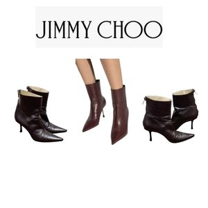 Brown Leather Authentic Jimmy Choo pointed toe ankle boots size EU 37.5/US 7.5